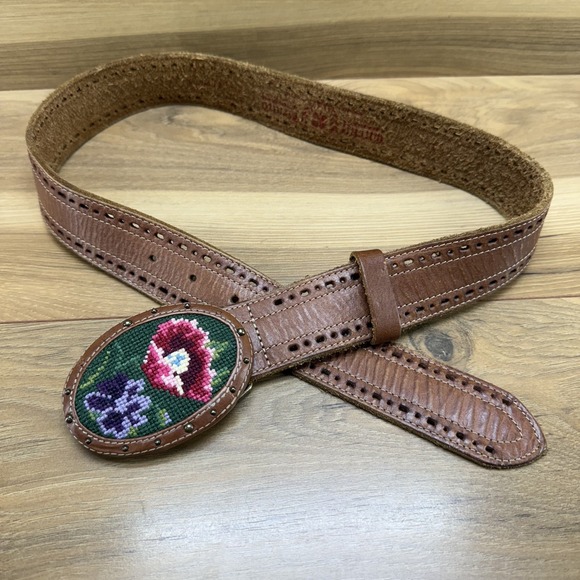 Lucky Brand Vintage Womens Belt XS Floral Needlepoint Buckle - Picture 1 of 8